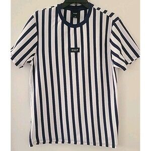 Huf Men’s Blue White Striped T Shirt Size Large Streetwear Casual College